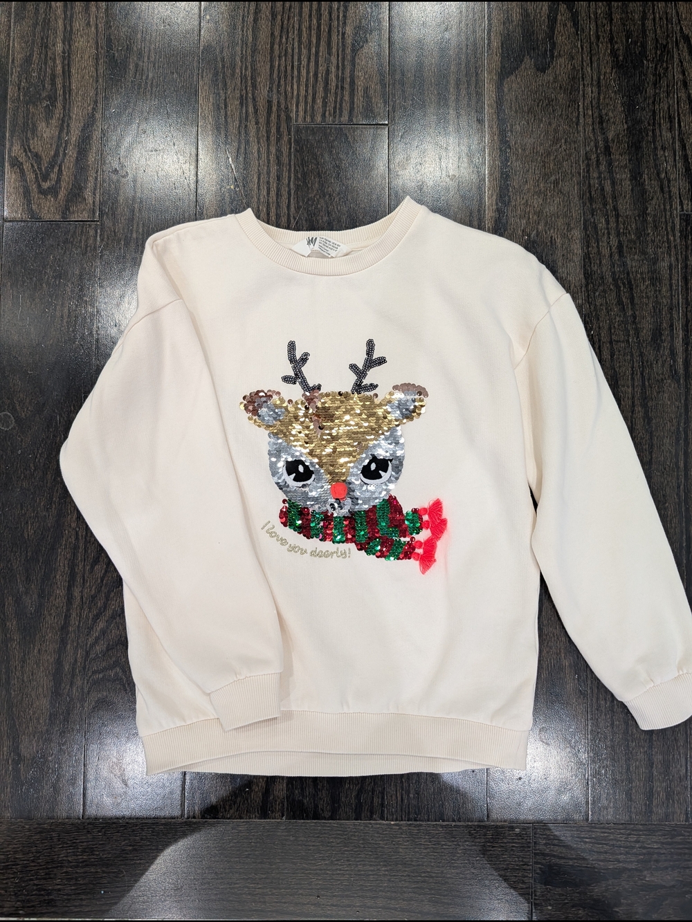 2/$25 H&M Kids Cream Reindeer Sequin Sweatshirt – Size 8–10Y NWOT